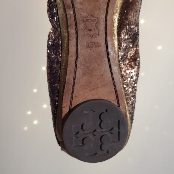 Tory Burch Eddie Glitter Slip On Ballet Flats Womens Size 8.5 Bronze Sparkle - Picture 11 of 12